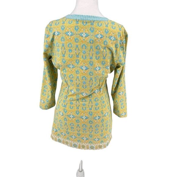 J. McLaughlin Catalina Cloth Split Neck Stretch Tunic Top Yellow Blue Print Sz M - Picture 5 of 7